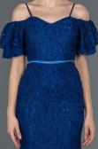 Long Sax Blue Laced Evening Dress ABU1156