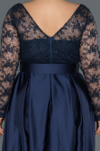 Long Navy Blue Satin Plus Size Evening Dress ABU1216