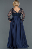 Long Navy Blue Satin Plus Size Evening Dress ABU1216