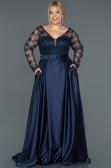 Long Navy Blue Satin Plus Size Evening Dress ABU1216