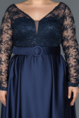 Long Navy Blue Satin Plus Size Evening Dress ABU1216