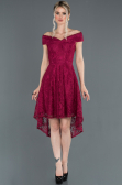 Plum Front Short Back Long Laced Prom Gown ABO018