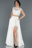 Long White Satin Prom Gown ABU1286