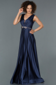 Long Navy Blue Satin Evening Dress ABU1175