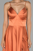 Long Light Brown Satin Engagement Dress ABU1458