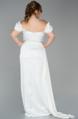 Long White Satin Plus Size Evening Dress ABU1626