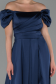 Long Navy Blue Satin Evening Dress ABU1716