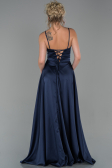 Long Navy Blue Satin Evening Dress ABU1458