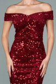 Short Red Sequined Velvet Invitation Dress ABK1130