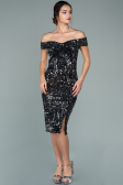 Short Black-Silver Sequined Velvet Invitation Dress ABK1130