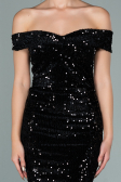 Short Black Sequined Velvet Invitation Dress ABK1130