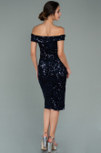 Short Navy Blue Sequined Velvet Invitation Dress ABK1130