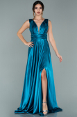 Oil Blue Long Satin Evening Dress ABU1737