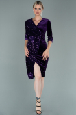 Purple Short Velvet Evening Dress ABK704