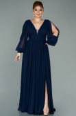 Long Navy Blue Chiffon Oversized Evening Dress ABU1988
