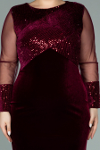 Short Burgundy Sequined Velvet Plus Size Evening Dress ABK1152