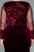 Short Burgundy Sequined Velvet Plus Size Evening Dress ABK1152