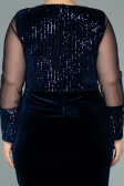 Short Navy Blue Sequined Velvet Plus Size Evening Dress ABK1152