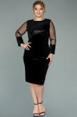 Short Black Sequined Velvet Plus Size Evening Dress ABK1152