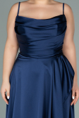 Long Navy Blue Satin Plus Size Evening Dress ABU2011