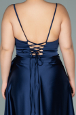 Long Navy Blue Satin Plus Size Evening Dress ABU2011