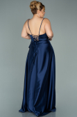 Long Navy Blue Satin Plus Size Evening Dress ABU2011
