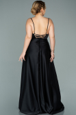 Long Black Satin Plus Size Evening Dress ABU2011