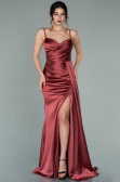 Long Light Brown Satin Mermaid Evening Dress ABU1894