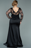 Long Black Satin Plus Size Evening Dress ABU2204