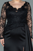 Long Black Satin Plus Size Evening Dress ABU2204