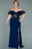 Long Navy Blue Dantelle Oversized Evening Dress ABU2248