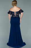 Long Navy Blue Dantelle Oversized Evening Dress ABU2248