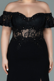 Long Black Dantelle Oversized Evening Dress ABU2248