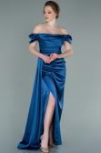 Grey-Indigo Long Satin Engagement Dress ABU1606