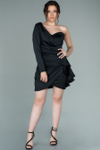 Short Black Satin Invitation Dress ABK1309