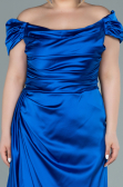Sax Blue Long Satin Plus Size Evening Dress ABU1626