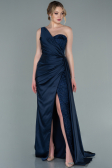 Navy Blue Long Satin Evening Dress ABU2028