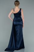 Navy Blue Long Satin Evening Dress ABU2028