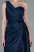 Navy Blue Long Satin Evening Dress ABU2028