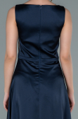 Long Navy Blue Satin Prom Gown ABU2350
