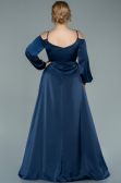 Long Navy Blue Satin Plus Size Evening Dress ABU2358