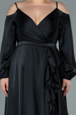Long Black Satin Plus Size Evening Dress ABU2358