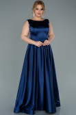 Long Navy Blue Satin Prom Gown ABU2350