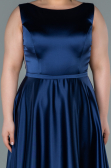 Long Navy Blue Satin Prom Gown ABU2350