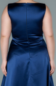 Long Navy Blue Satin Prom Gown ABU2350