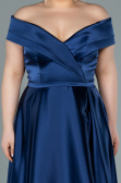 Long Navy Blue Satin Plus Size Evening Dress ABU2355