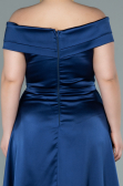 Long Navy Blue Satin Plus Size Evening Dress ABU2355