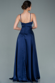 Long Navy Blue Satin Prom Gown ABU2375
