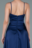 Long Navy Blue Satin Prom Gown ABU2375