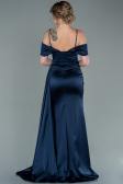 Long Navy Blue Satin Evening Dress ABU2379